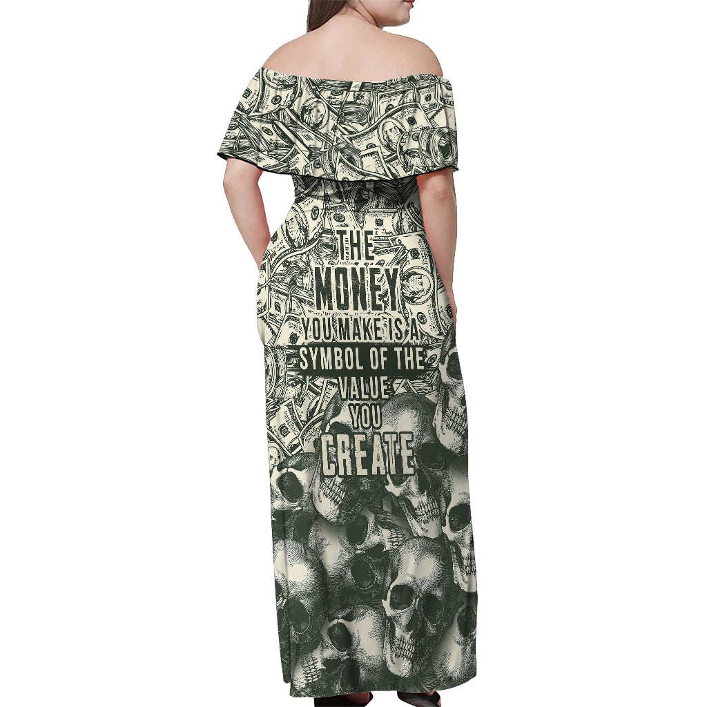 Skull Money Off Shoulder Maxi Dress The Money You Make Is A Symbol - Wonder Print Shop