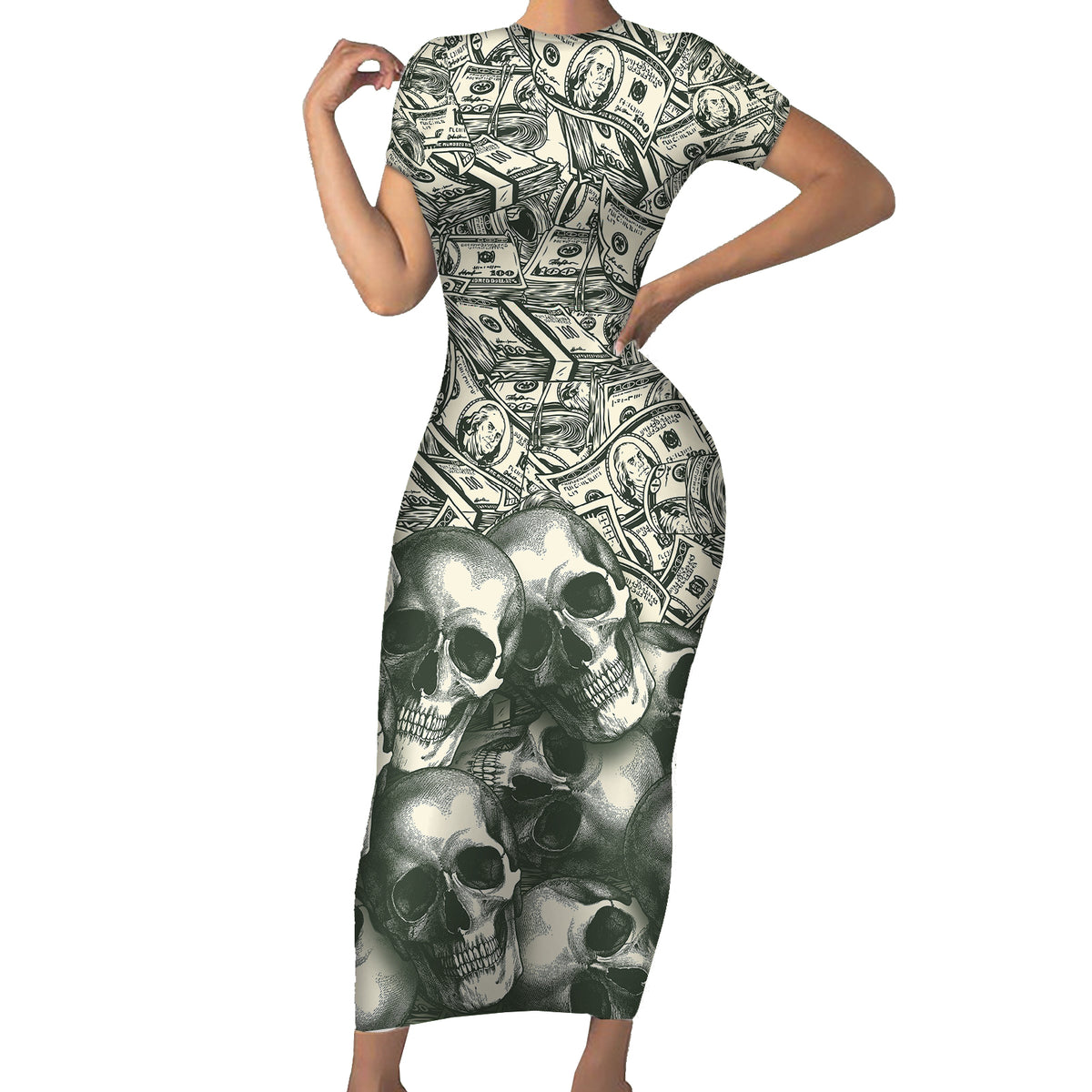 Skull Money Short Sleeve Bodycon Dress The Money You Make Is A Symbol - Wonder Print Shop