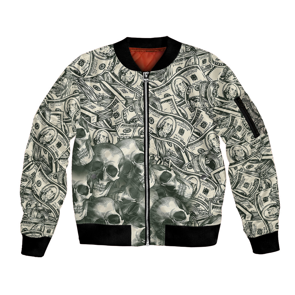 Skull Money Sleeve Zip Bomber Jacket The Money You Make Is A Symbol - Wonder Print Shop