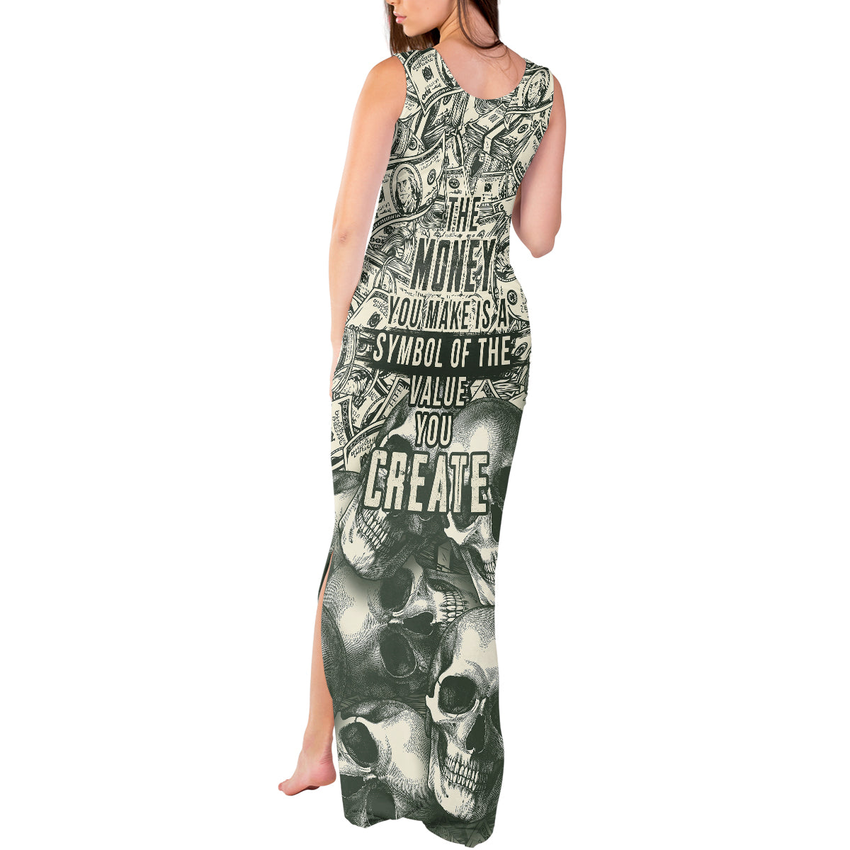 Skull Money Tank Maxi Dress The Money You Make Is A Symbol - Wonder Print Shop