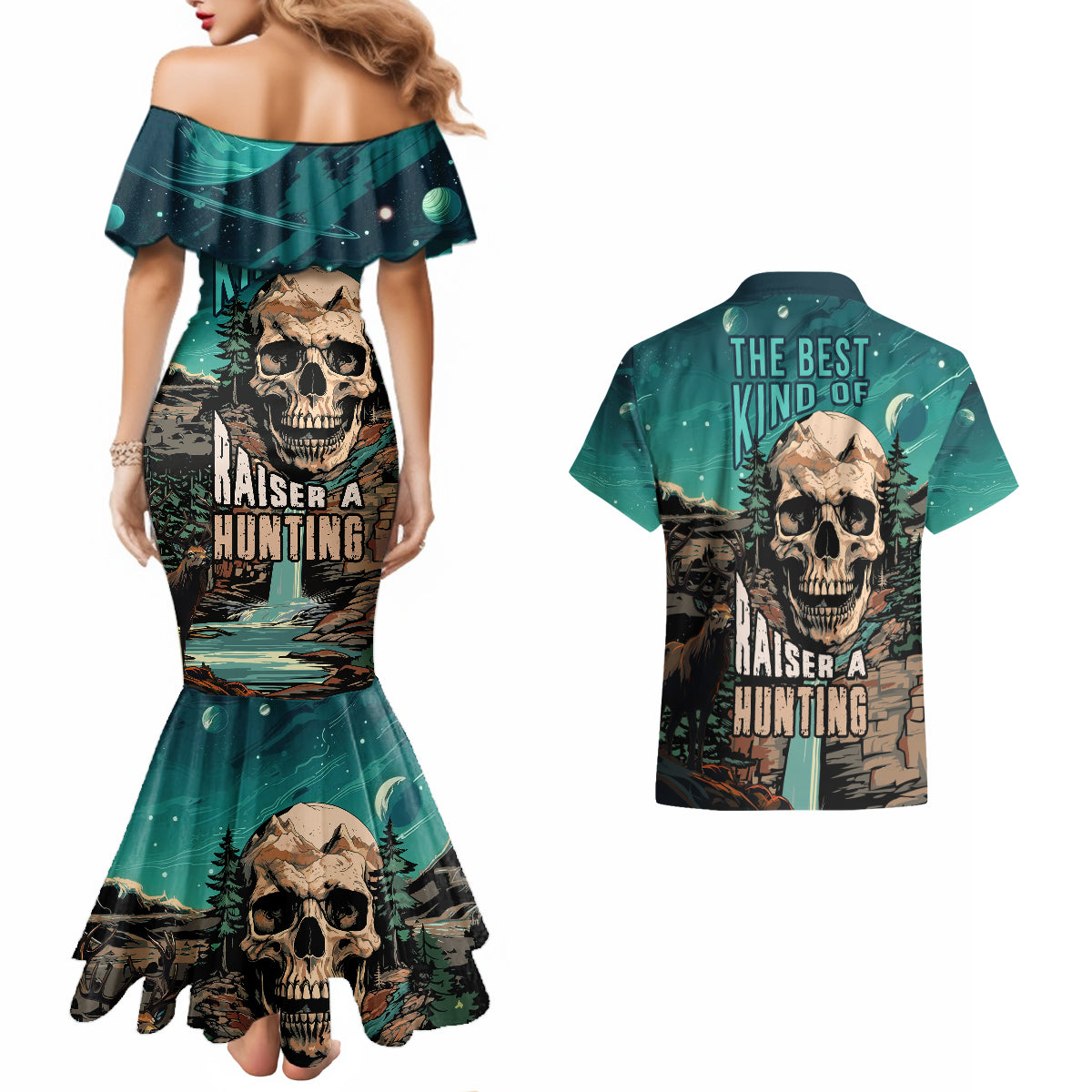 Skull Hunt Couples Matching Mermaid Dress and Hawaiian Shirt The Best Kine Of Raiser A Hunting - Wonder Print Shop