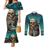 skull-hunt-couples-matching-mermaid-dress-and-long-sleeve-button-shirts-the-best-kine-of-raiser-a-hunting