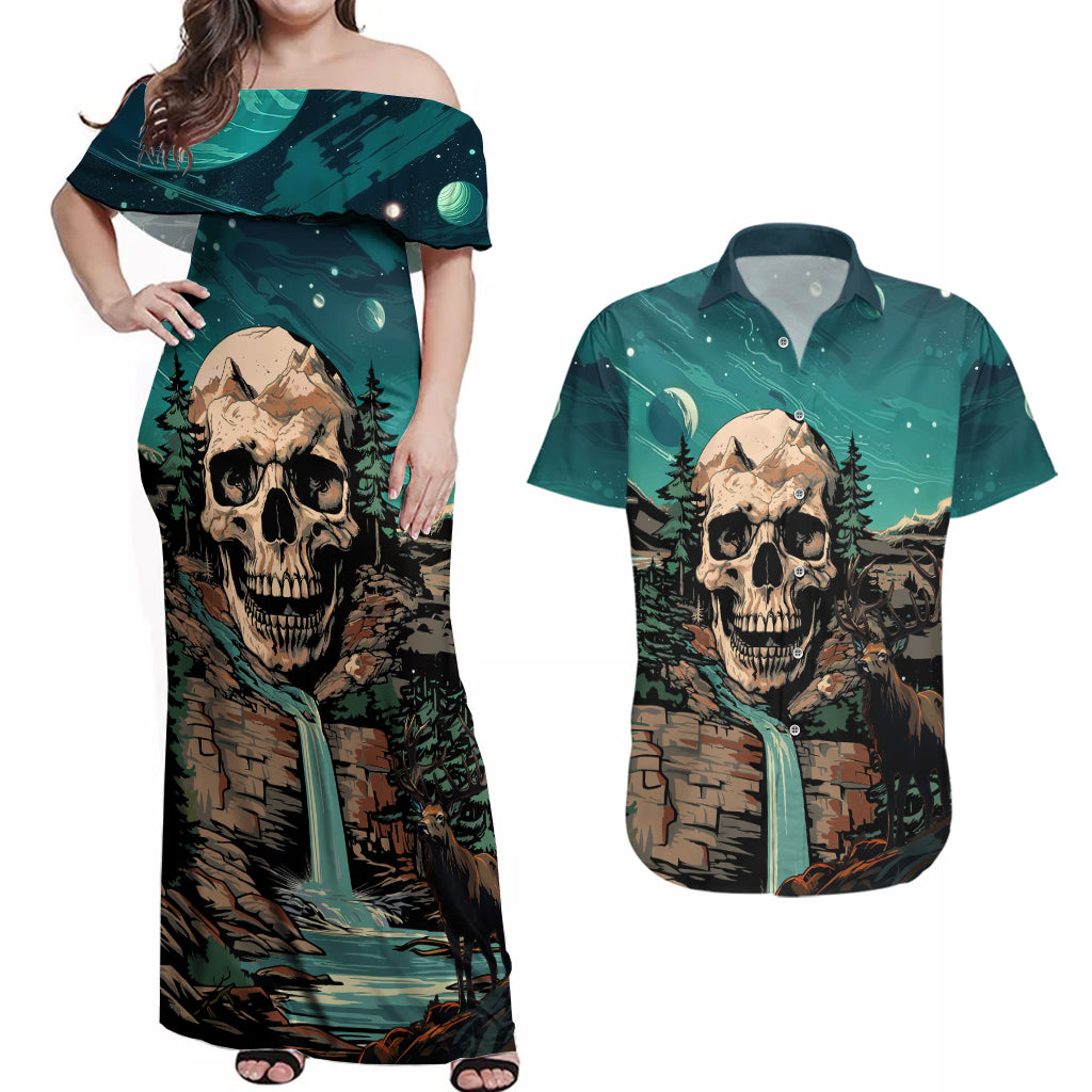 Skull Hunt Couples Matching Off Shoulder Maxi Dress and Hawaiian Shirt The Best Kine Of Raiser A Hunting - Wonder Print Shop
