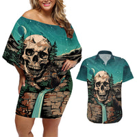 Skull Hunt Couples Matching Off Shoulder Short Dress and Hawaiian Shirt The Best Kine Of Raiser A Hunting - Wonder Print Shop