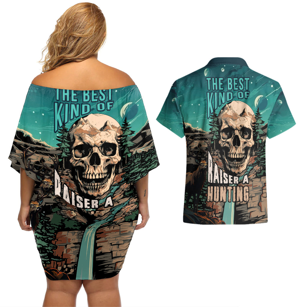 Skull Hunt Couples Matching Off Shoulder Short Dress and Hawaiian Shirt The Best Kine Of Raiser A Hunting - Wonder Print Shop