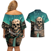 Skull Hunt Couples Matching Off Shoulder Short Dress and Hawaiian Shirt The Best Kine Of Raiser A Hunting - Wonder Print Shop