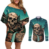 Skull Hunt Couples Matching Off Shoulder Short Dress and Long Sleeve Button Shirts The Best Kine Of Raiser A Hunting - Wonder Print Shop
