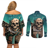 Skull Hunt Couples Matching Off Shoulder Short Dress and Long Sleeve Button Shirts The Best Kine Of Raiser A Hunting - Wonder Print Shop