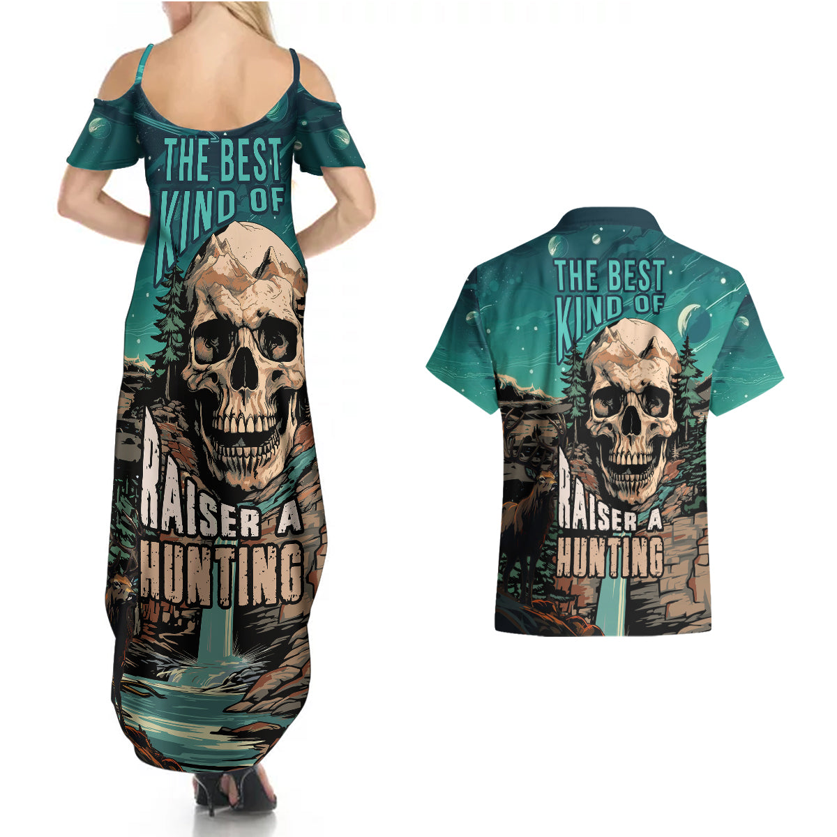 Skull Hunt Couples Matching Summer Maxi Dress and Hawaiian Shirt The Best Kine Of Raiser A Hunting - Wonder Print Shop