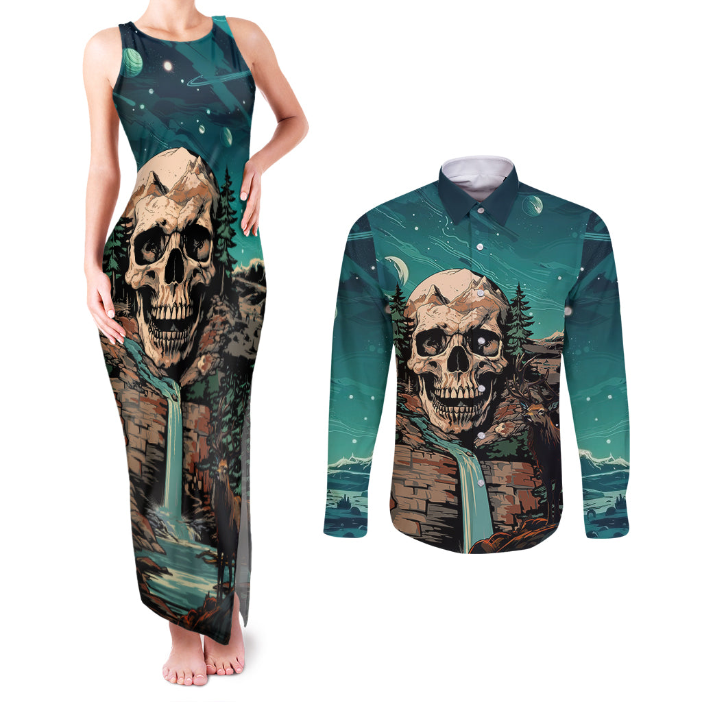 Skull Hunt Couples Matching Tank Maxi Dress and Long Sleeve Button Shirts The Best Kine Of Raiser A Hunting - Wonder Print Shop