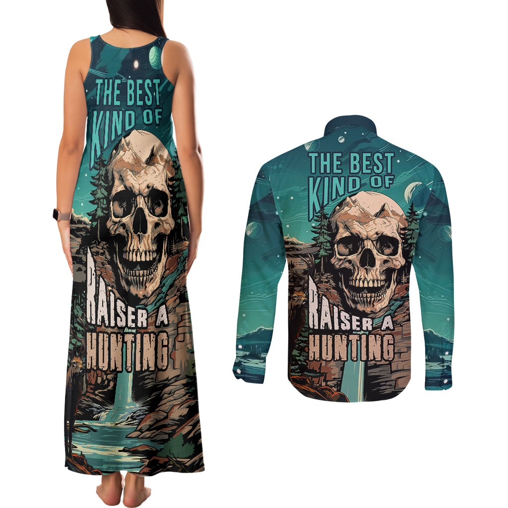 Skull Hunt Couples Matching Tank Maxi Dress and Long Sleeve Button Shirts The Best Kine Of Raiser A Hunting - Wonder Print Shop