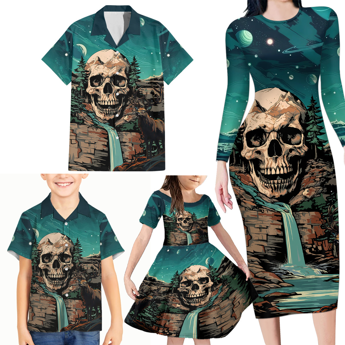 Skull Hunt Family Matching Long Sleeve Bodycon Dress and Hawaiian Shirt The Best Kine Of Raiser A Hunting - Wonder Print Shop