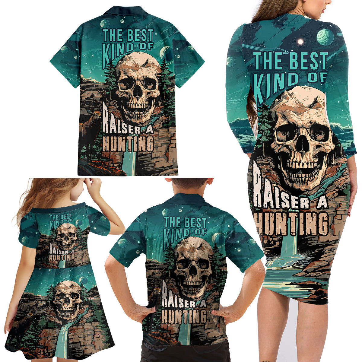 Skull Hunt Family Matching Long Sleeve Bodycon Dress and Hawaiian Shirt The Best Kine Of Raiser A Hunting - Wonder Print Shop