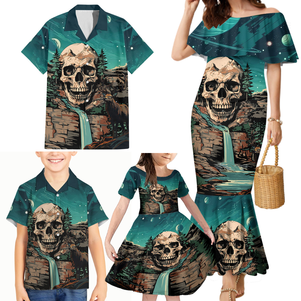 Skull Hunt Family Matching Mermaid Dress and Hawaiian Shirt The Best Kine Of Raiser A Hunting - Wonder Print Shop