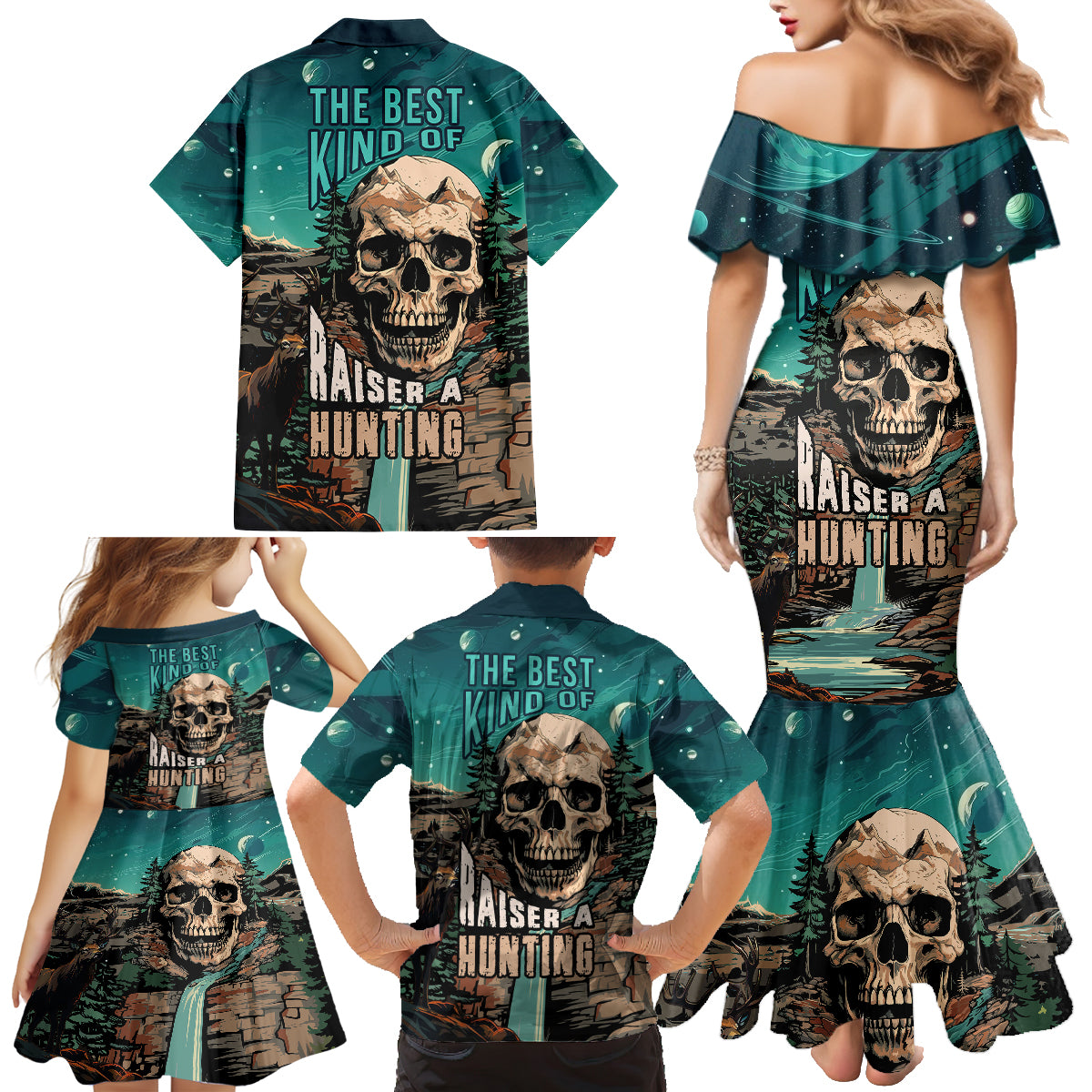 Skull Hunt Family Matching Mermaid Dress and Hawaiian Shirt The Best Kine Of Raiser A Hunting - Wonder Print Shop