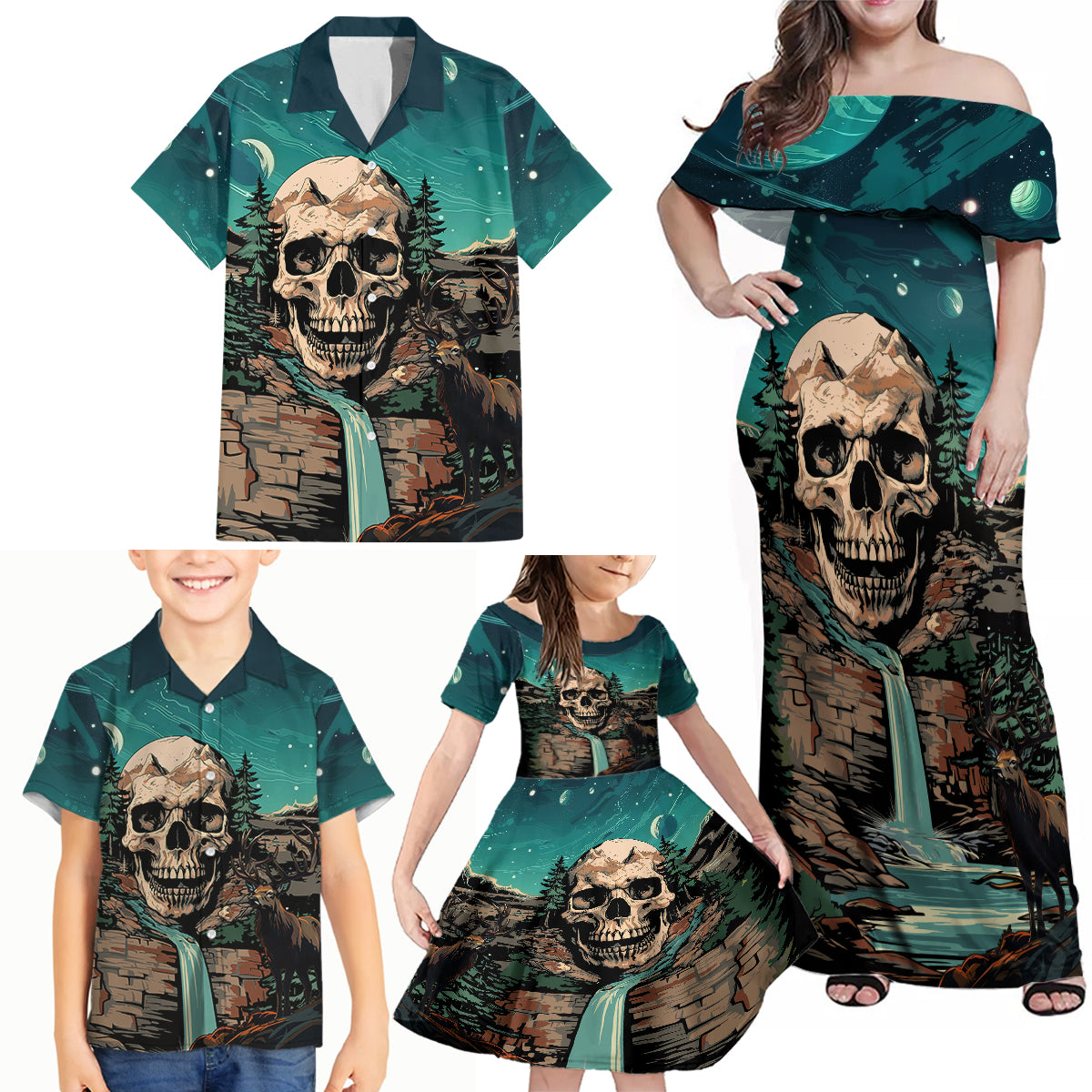 Skull Hunt Family Matching Off Shoulder Maxi Dress and Hawaiian Shirt The Best Kine Of Raiser A Hunting - Wonder Print Shop