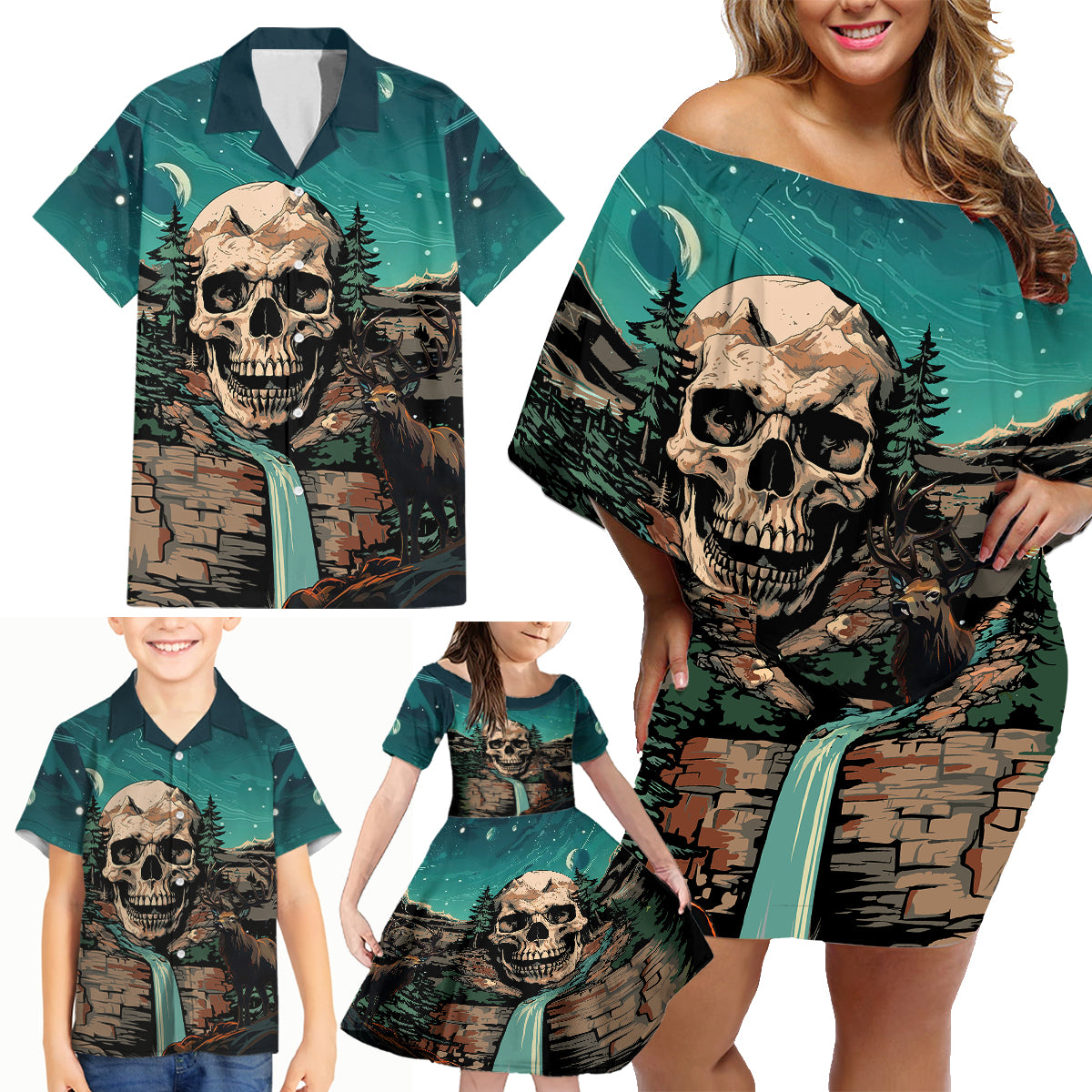 Skull Hunt Family Matching Off Shoulder Short Dress and Hawaiian Shirt The Best Kine Of Raiser A Hunting - Wonder Print Shop