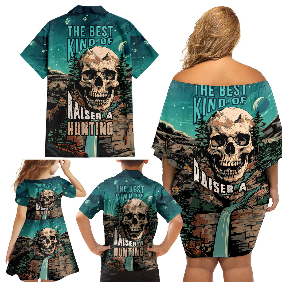 Skull Hunt Family Matching Off Shoulder Short Dress and Hawaiian Shirt The Best Kine Of Raiser A Hunting - Wonder Print Shop