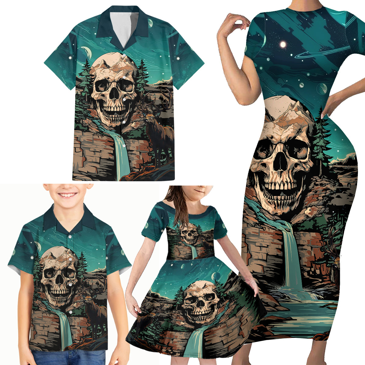 Skull Hunt Family Matching Short Sleeve Bodycon Dress and Hawaiian Shirt The Best Kine Of Raiser A Hunting - Wonder Print Shop