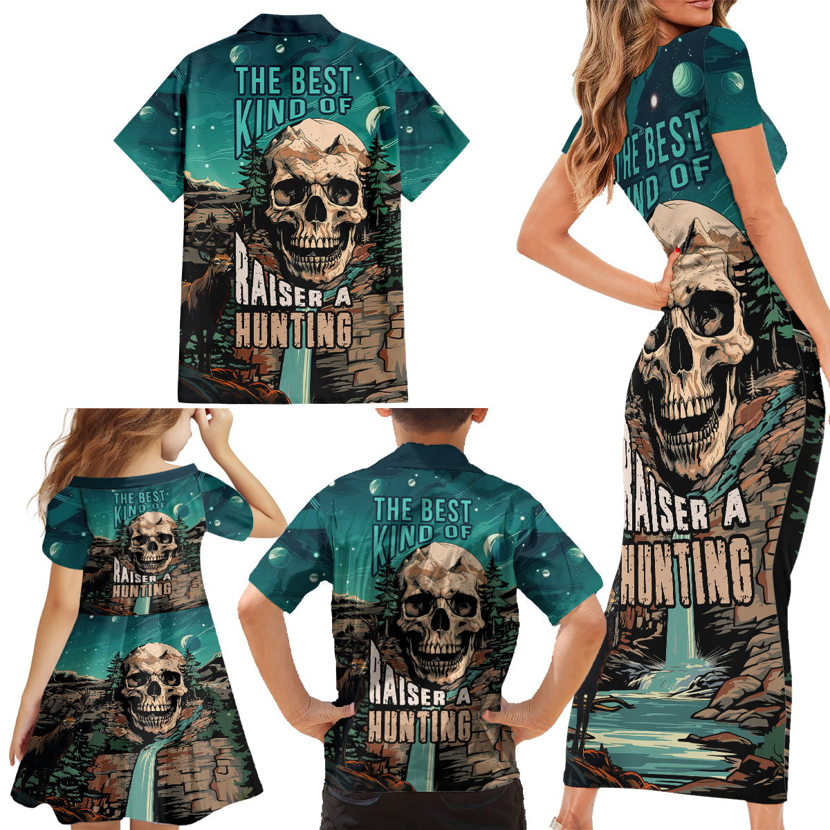 Skull Hunt Family Matching Short Sleeve Bodycon Dress and Hawaiian Shirt The Best Kine Of Raiser A Hunting - Wonder Print Shop