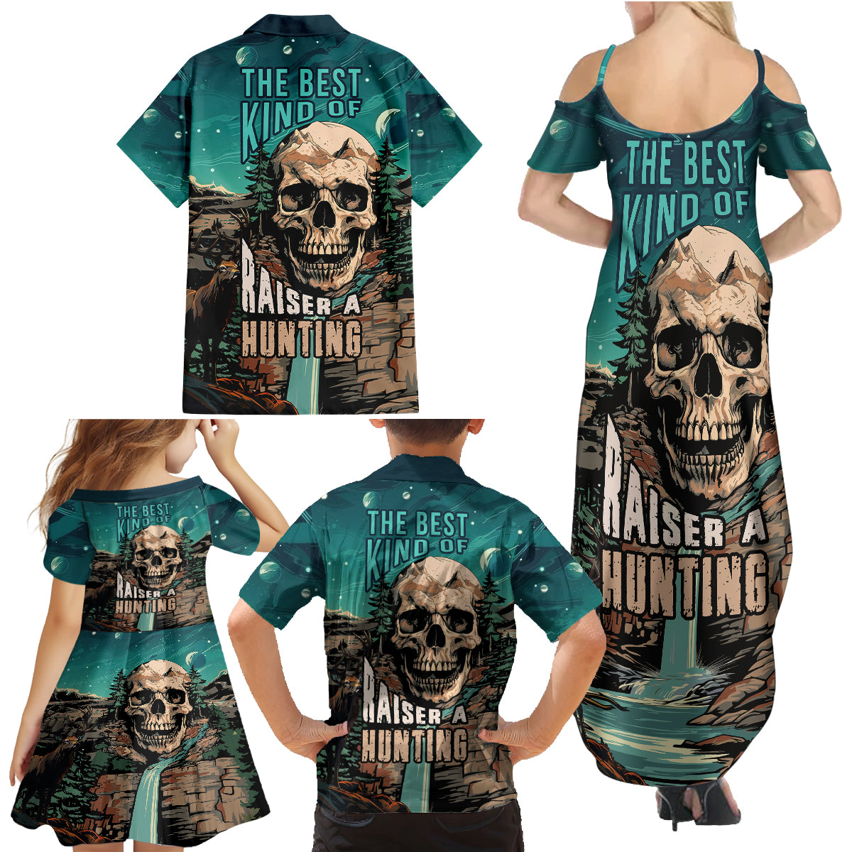 Skull Hunt Family Matching Summer Maxi Dress and Hawaiian Shirt The Best Kine Of Raiser A Hunting - Wonder Print Shop