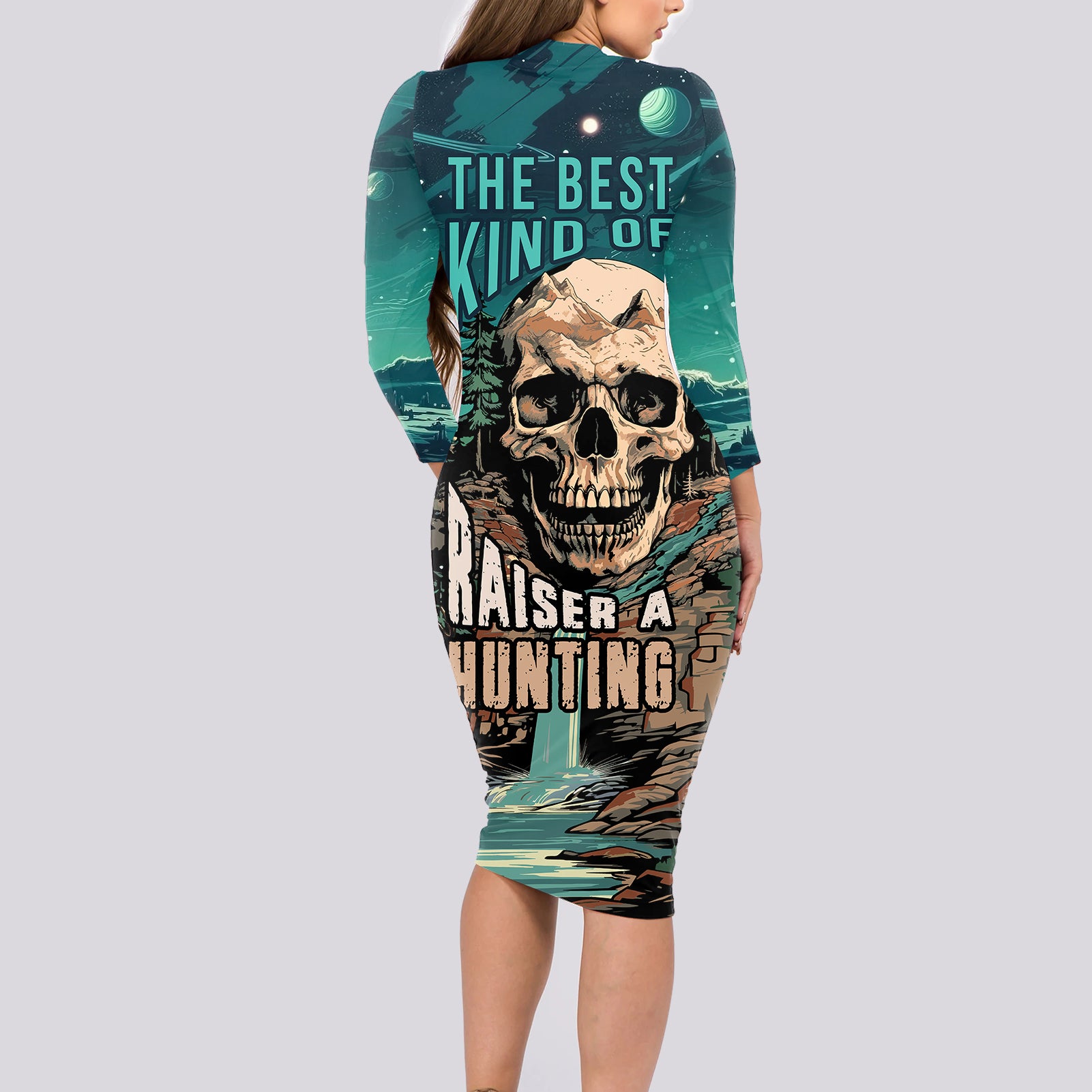 Skull Hunt Long Sleeve Bodycon Dress The Best Kine Of Raiser A Hunting - Wonder Print Shop