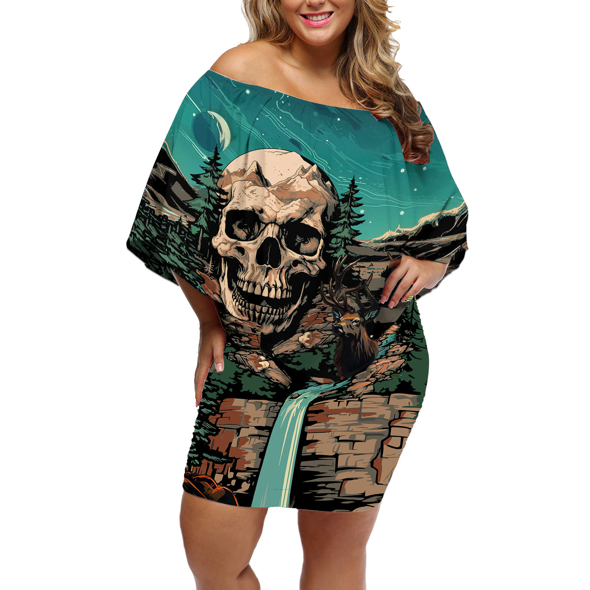 Skull Hunt Off Shoulder Short Dress The Best Kine Of Raiser A Hunting - Wonder Print Shop