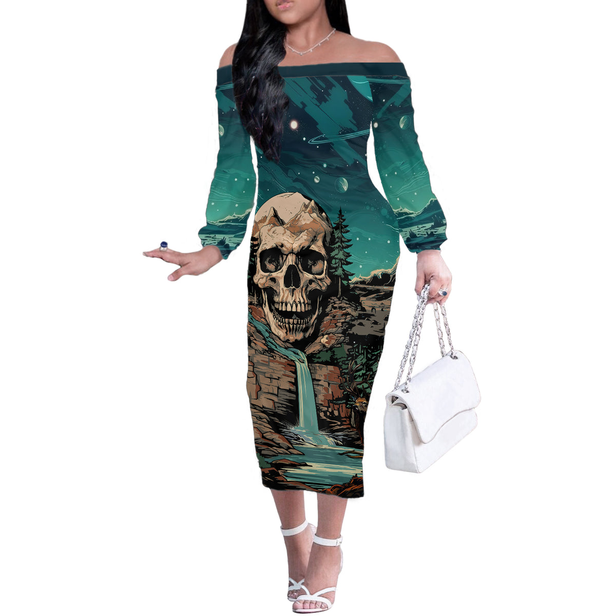 Skull Hunt Off The Shoulder Long Sleeve Dress The Best Kine Of Raiser A Hunting - Wonder Print Shop