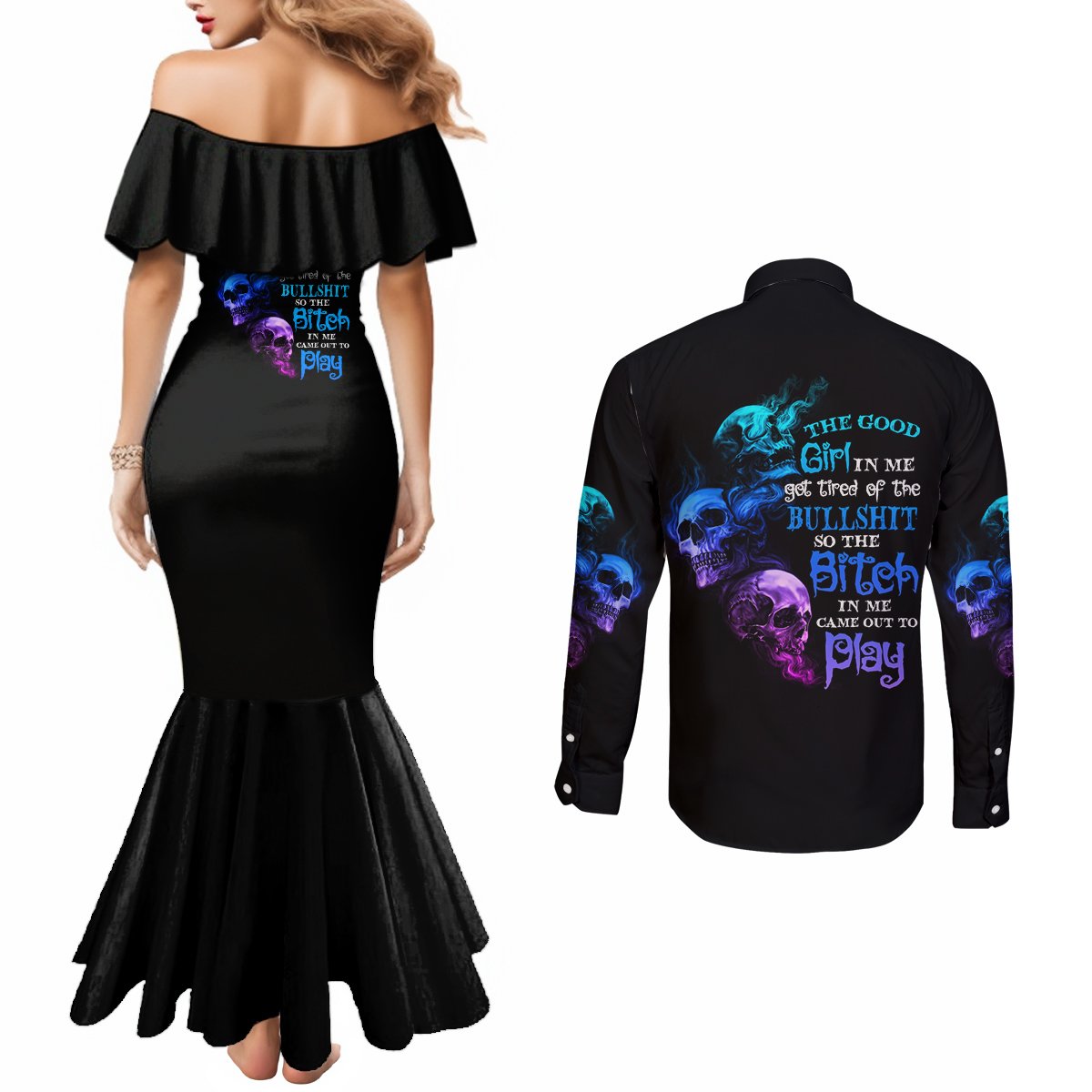 the-good-girl-in-me-got-tired-couples-matching-mermaid-dress-and-long-sleeve-button-shirt