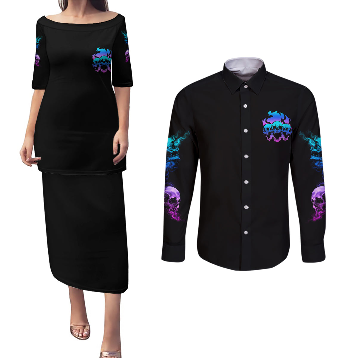 The Good Girl In Me Got Tired Couples Matching Puletasi Dress and Long Sleeve Button Shirt - Wonder Print Shop