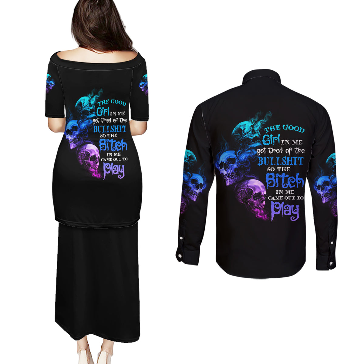 The Good Girl In Me Got Tired Couples Matching Puletasi Dress and Long Sleeve Button Shirt - Wonder Print Shop