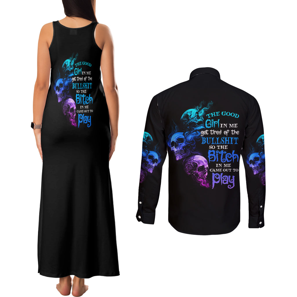 The Good Girl In Me Got Tired Couples Matching Tank Maxi Dress and Long Sleeve Button Shirt - Wonder Print Shop