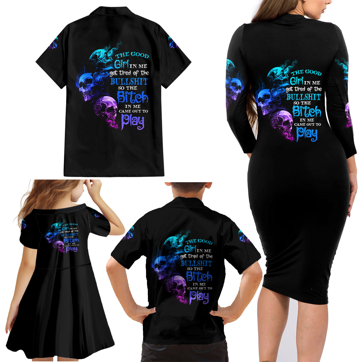 The Good Girl In Me Got Tired Family Matching Long Sleeve Bodycon Dress and Hawaiian Shirt - Wonder Print Shop