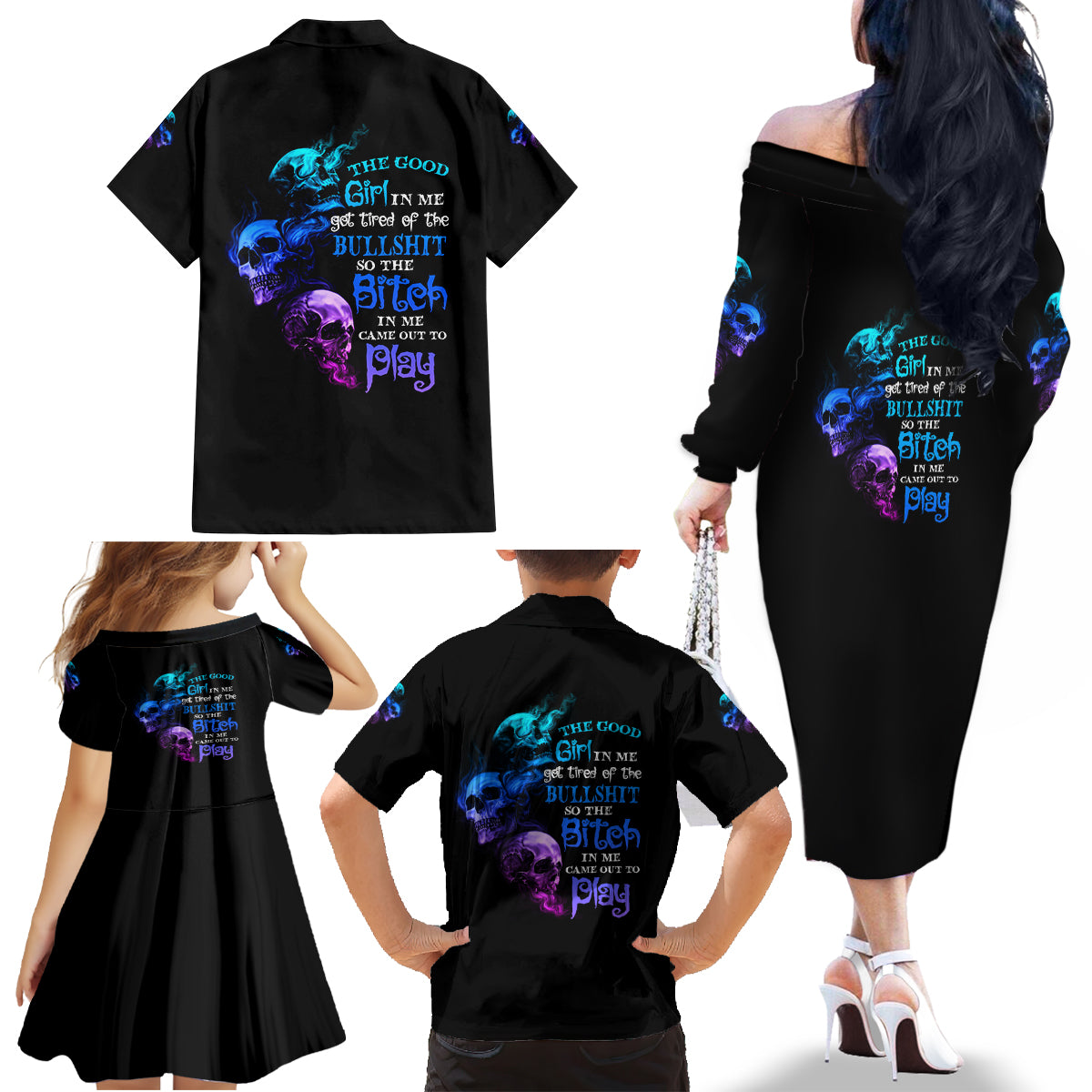 The Good Girl In Me Got Tired Family Matching Off Shoulder Long Sleeve Dress and Hawaiian Shirt - Wonder Print Shop
