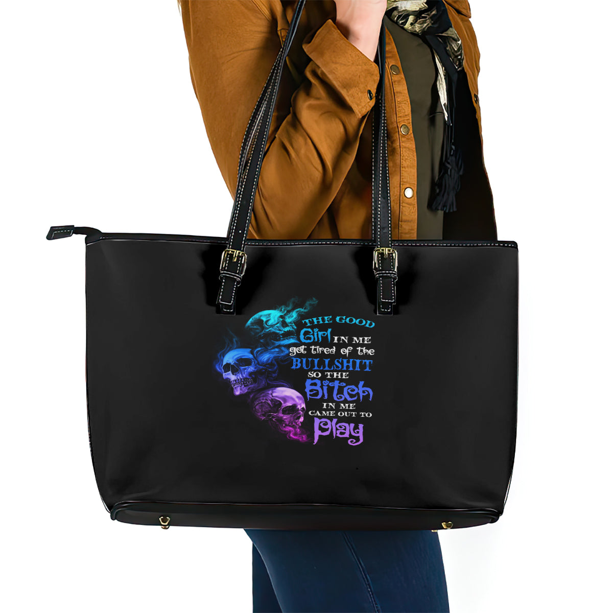 The Good Girl In Me Got Tired Leather Tote Bag - Wonder Print Shop
