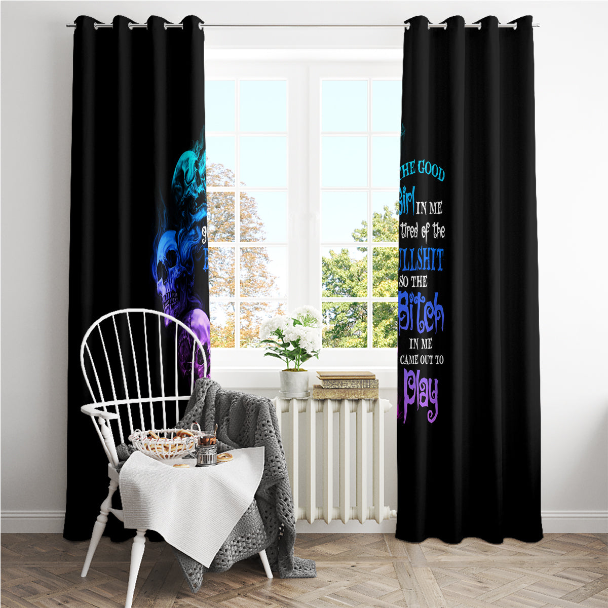 The Good Girl In Me Got Tired Window Curtain - Wonder Print Shop