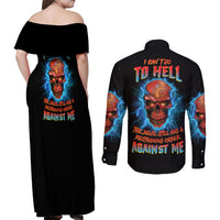 I Can't Go To Hell Thunder Skull Couples Matching Off Shoulder Maxi Dress and Long Sleeve Button Shirt - Wonder Print Shop