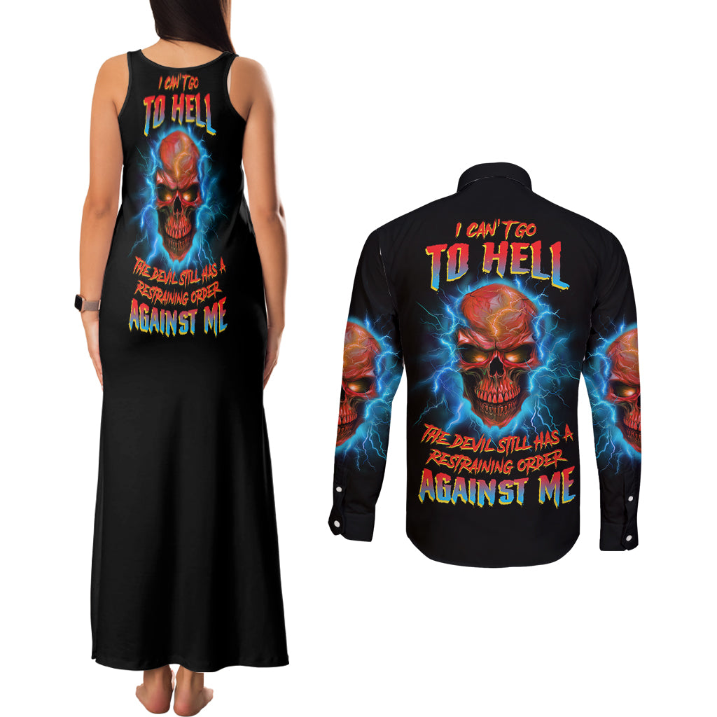 I Can't Go To Hell Thunder Skull Couples Matching Tank Maxi Dress and Long Sleeve Button Shirt - Wonder Print Shop