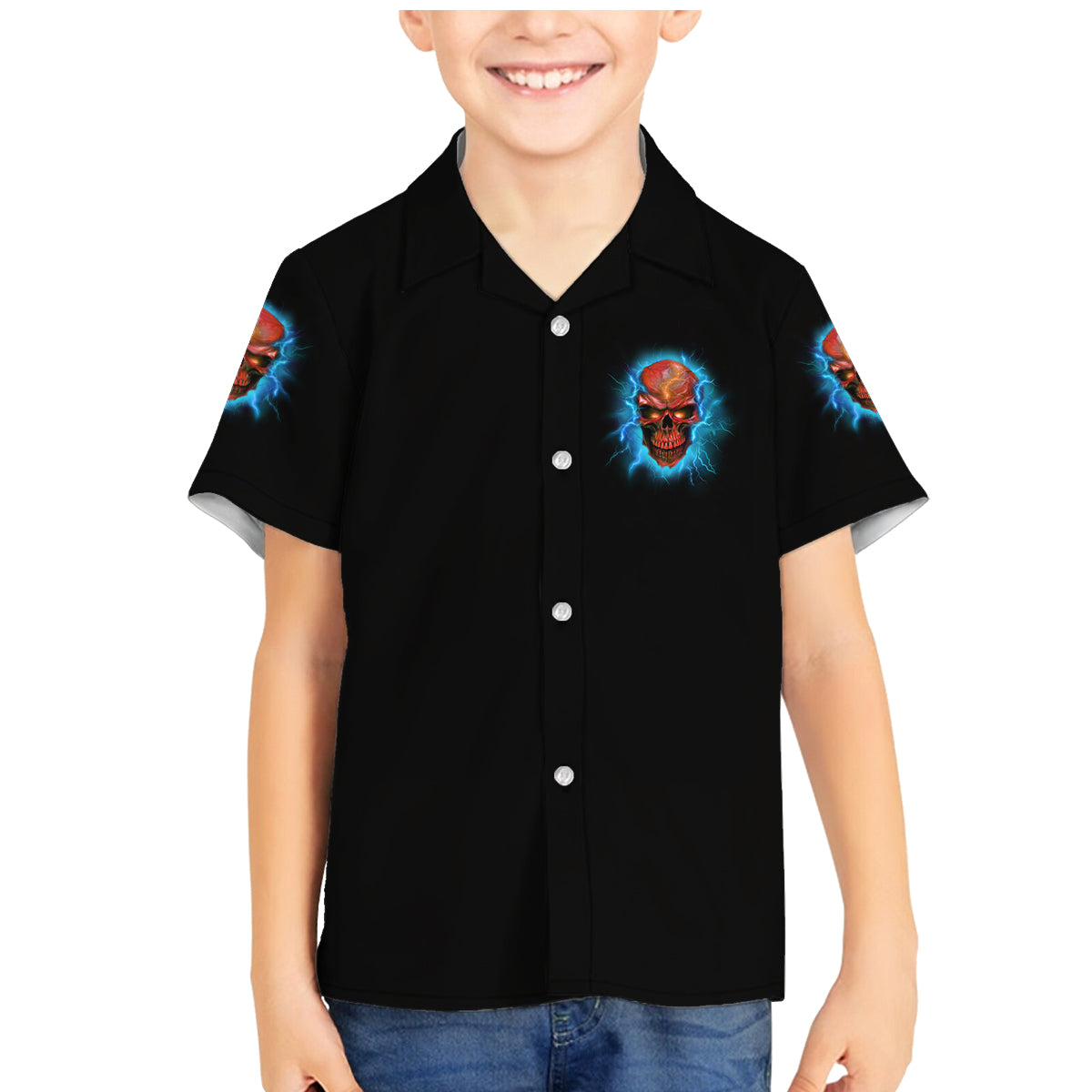 I Can't Go To Hell Thunder Skull Family Matching Mermaid Dress and Hawaiian Shirt - Wonder Print Shop