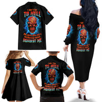 I Can't Go To Hell Thunder Skull Family Matching Off Shoulder Long Sleeve Dress and Hawaiian Shirt - Wonder Print Shop