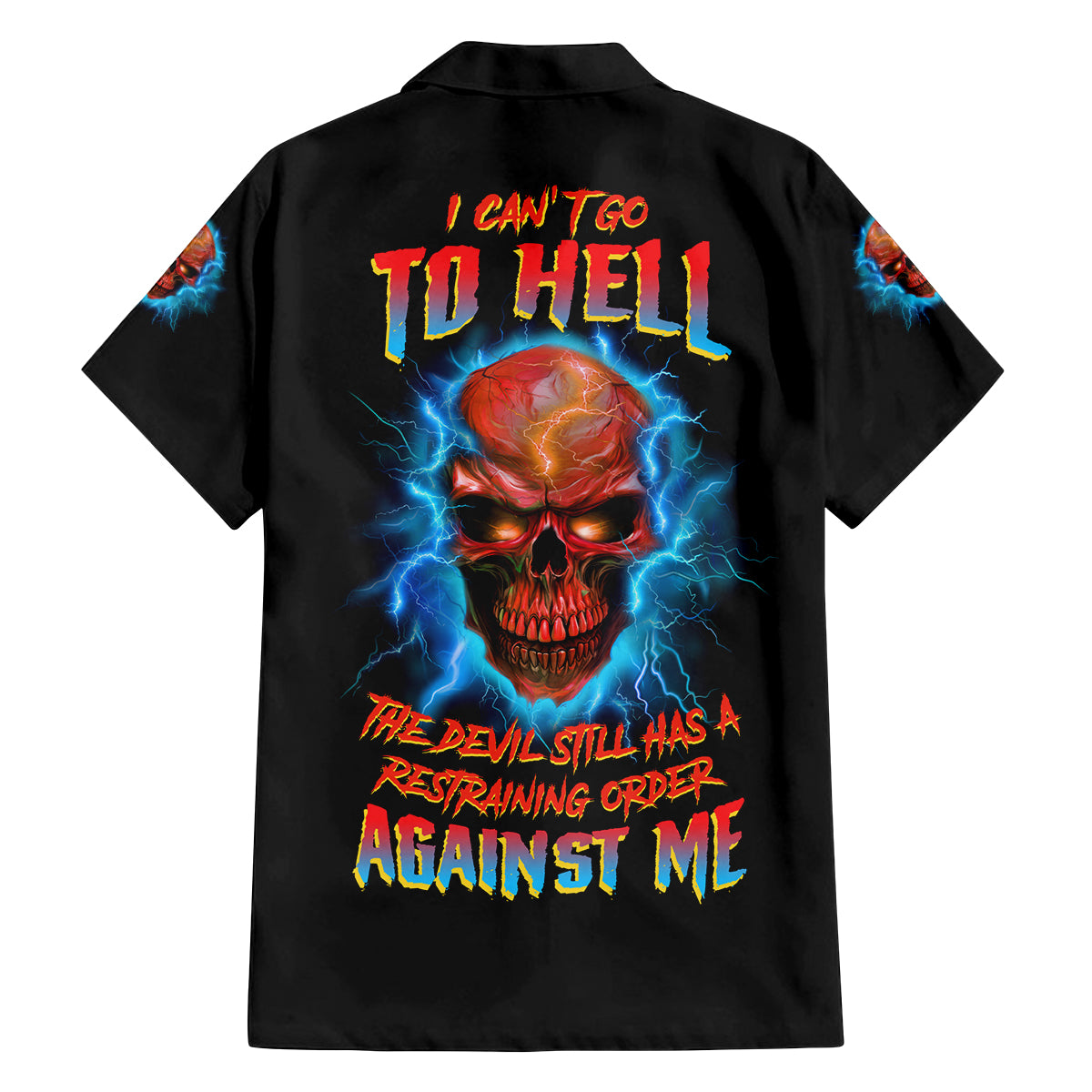 I Can't Go To Hell Thunder Skull Family Matching Off Shoulder Long Sleeve Dress and Hawaiian Shirt - Wonder Print Shop