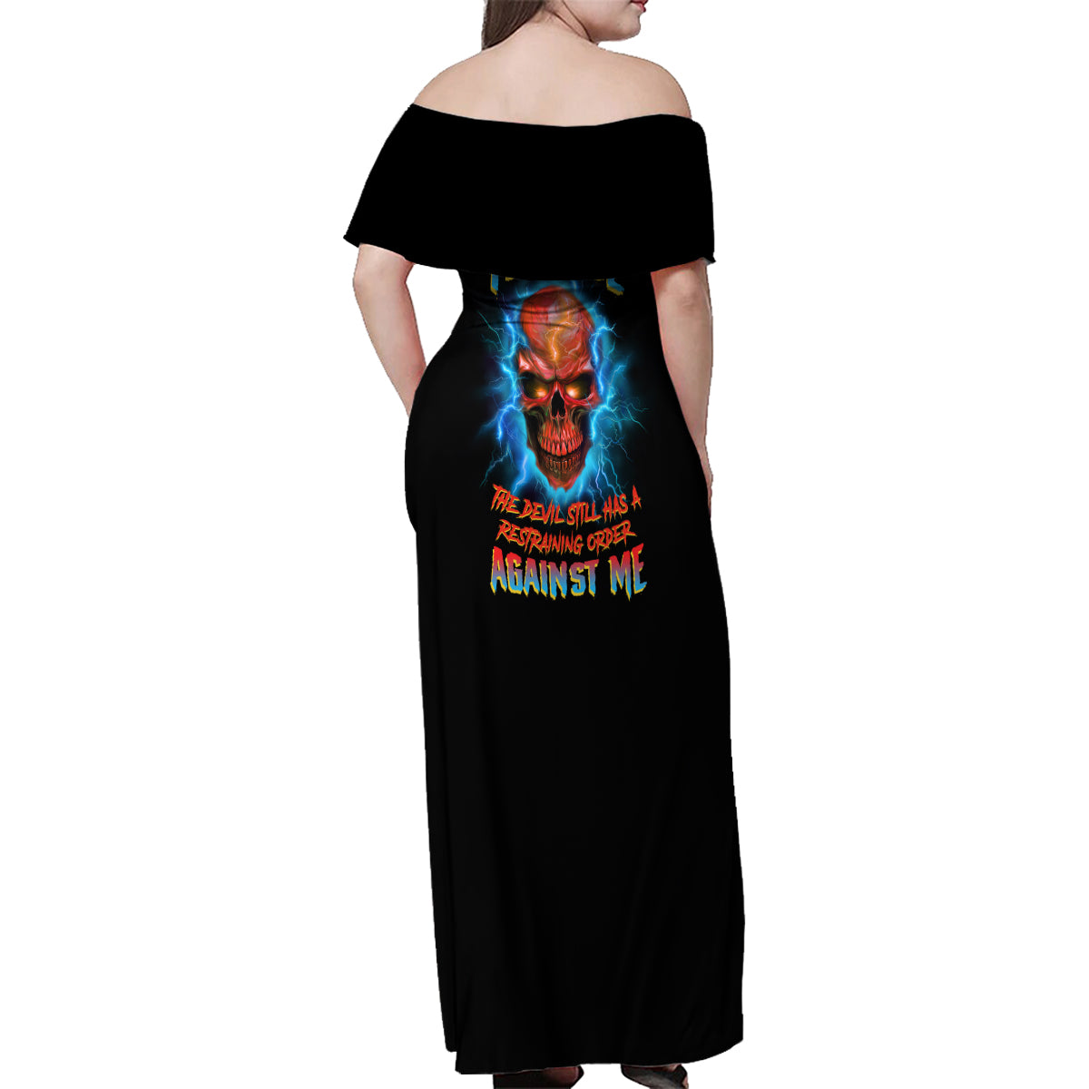 I Can't Go To Hell Thunder Skull Family Matching Off Shoulder Maxi Dress and Hawaiian Shirt - Wonder Print Shop