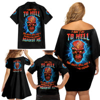 I Can't Go To Hell Thunder Skull Family Matching Off Shoulder Short Dress and Hawaiian Shirt - Wonder Print Shop
