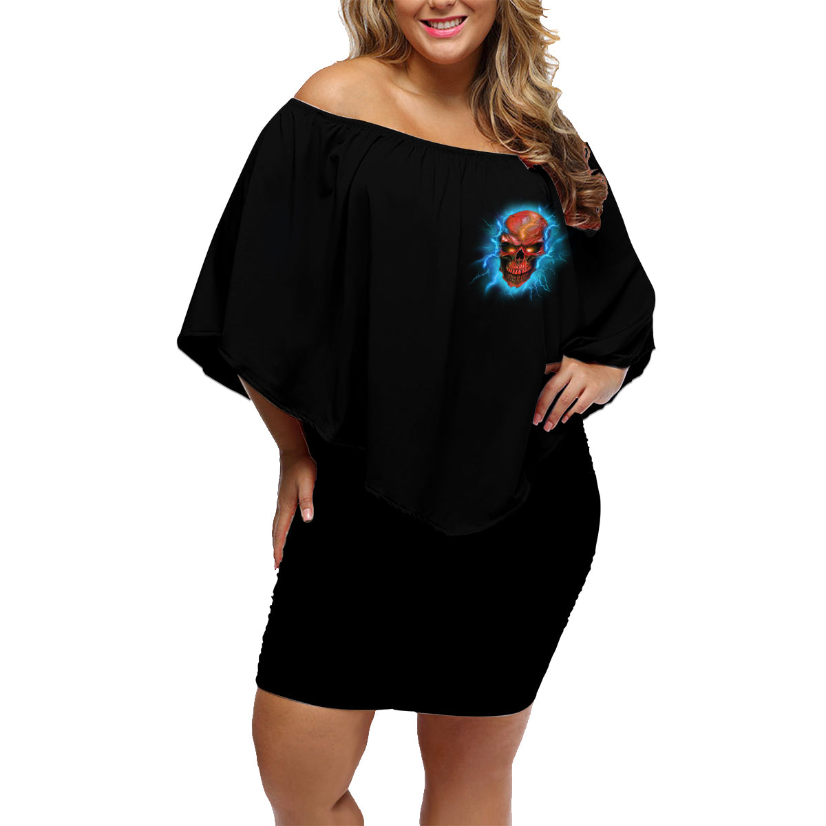 I Can't Go To Hell Thunder Skull Family Matching Off Shoulder Short Dress and Hawaiian Shirt - Wonder Print Shop
