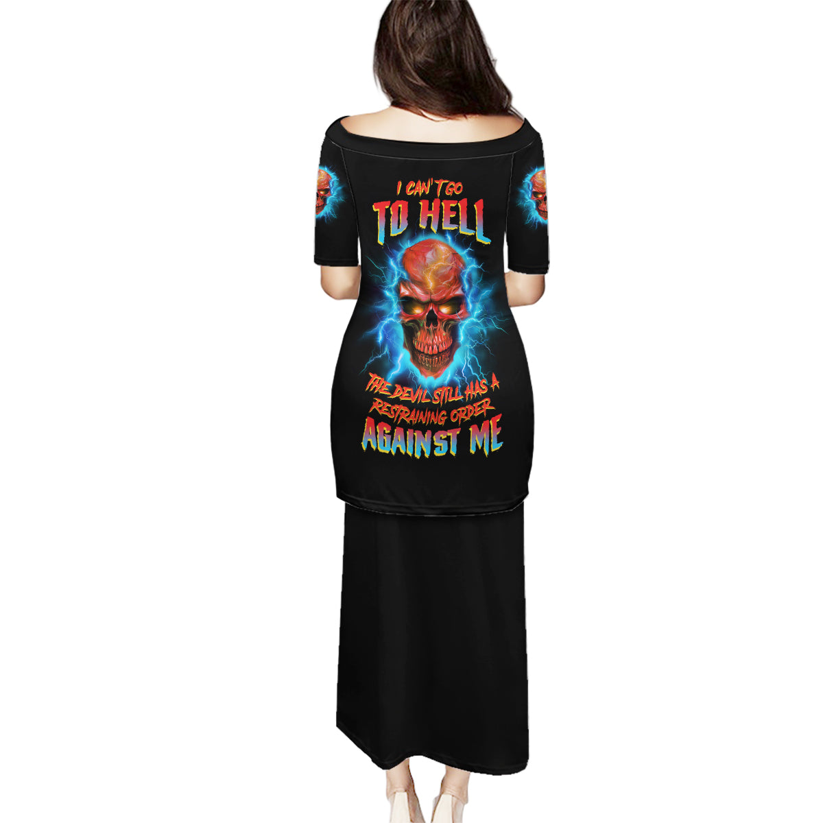 I Can't Go To Hell Thunder Skull Family Matching Puletasi Dress and Hawaiian Shirt - Wonder Print Shop