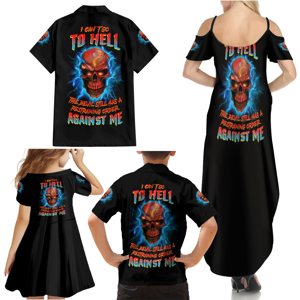 I Can't Go To Hell Thunder Skull Family Matching Summer Maxi Dress and Hawaiian Shirt - Wonder Print Shop