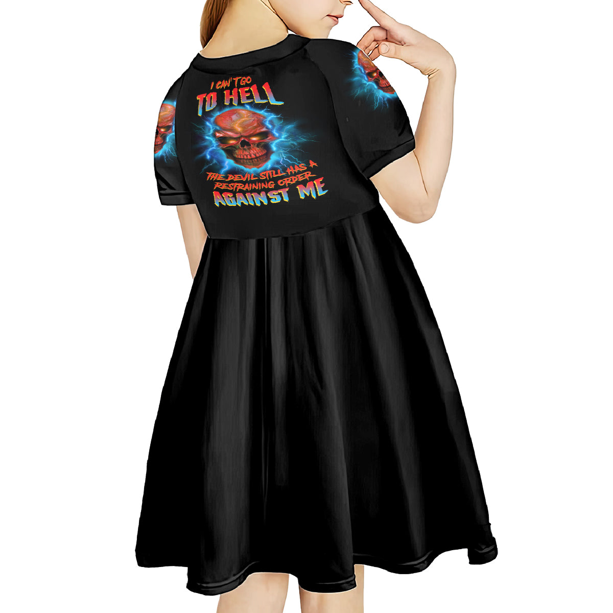 I Can't Go To Hell Thunder Skull Kid Short Sleeve Dress - Wonder Print Shop