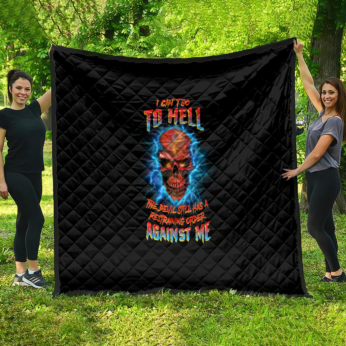 I Can't Go To Hell Thunder Skull Quilt - Wonder Print Shop