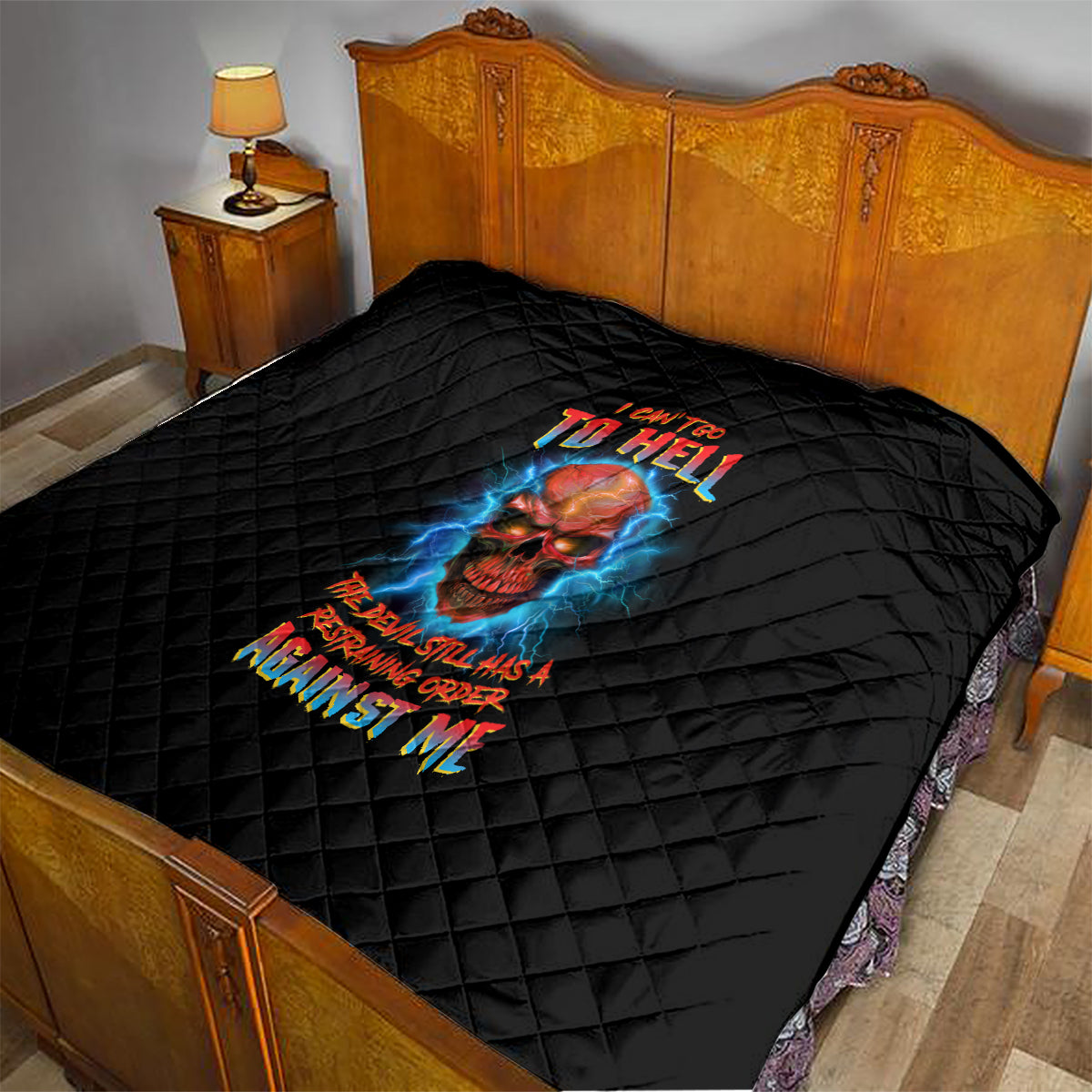 I Can't Go To Hell Thunder Skull Quilt - Wonder Print Shop