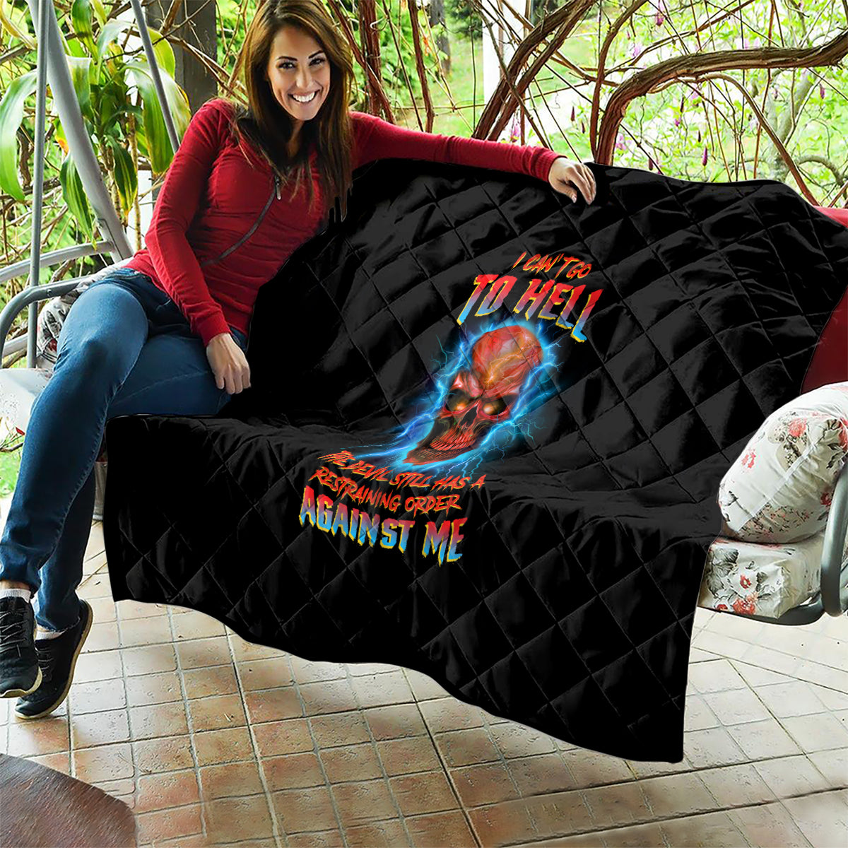 I Can't Go To Hell Thunder Skull Quilt - Wonder Print Shop